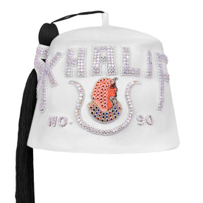 DOI Fez Hat - Pure White With Rhinestones (2 Rows as pictured)