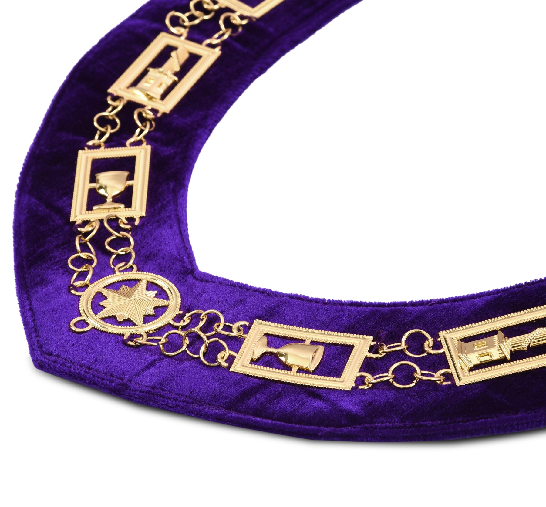 OES Chain Collar - Gold Plated with Rhinestones on Purple Velvet
