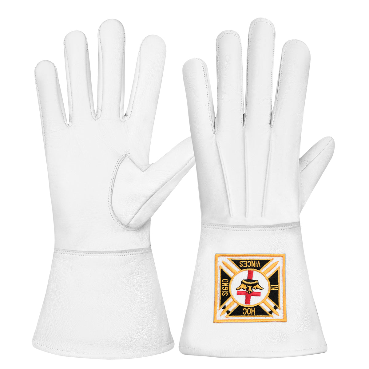 Past Commander Knights Templar Gauntlet - Leather Machine Embroidery Red & Gold Cross