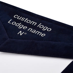 Organist Blue Lodge Officer Apron - Navy Velvet With Silver Embroidery Thread