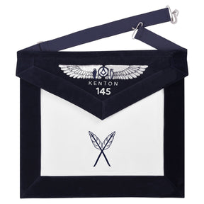 Secretary Officer Apron - Kenton Lodge Navy Velvet With Silver Embroidery Thread