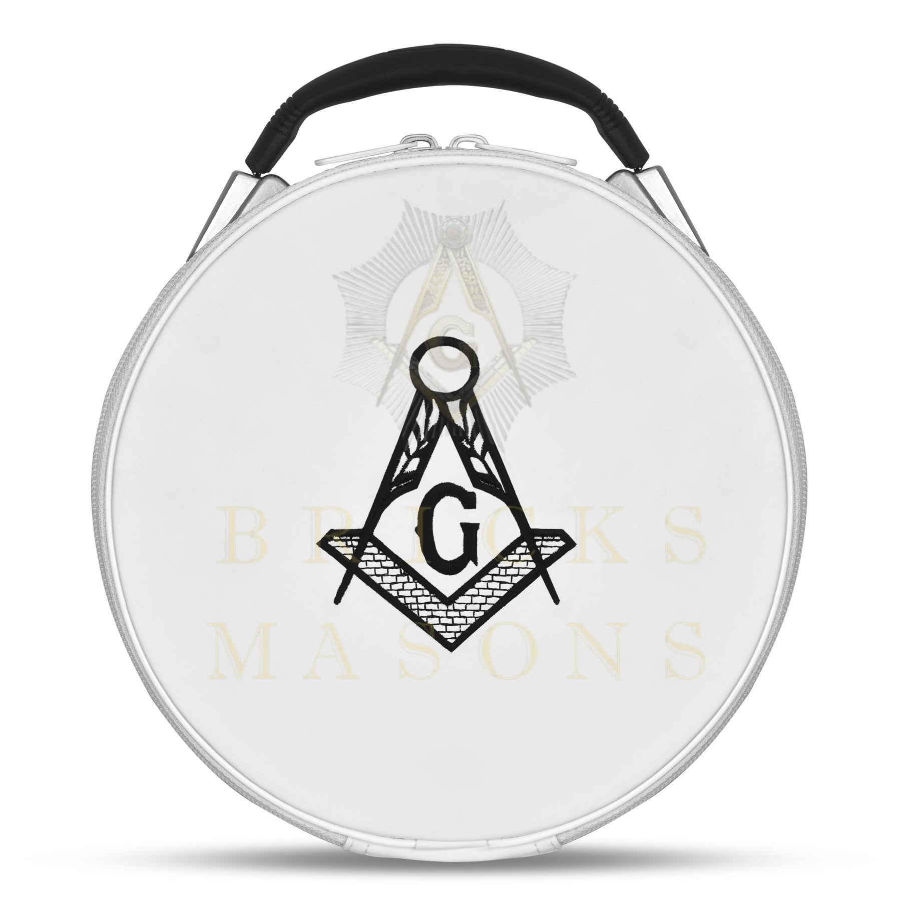 Master Mason Blue Lodge Crown Cap Case - White Imitation Leather With Hand Embroidery Bullion
