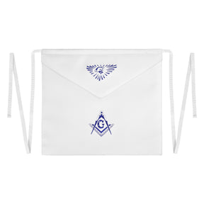 Master Mason Blue Lodge Apron - All White With Blue Square & Compass G