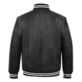 Master Mason Blue Lodge Jacket - Black Leather With Customizable Gold Embroidery