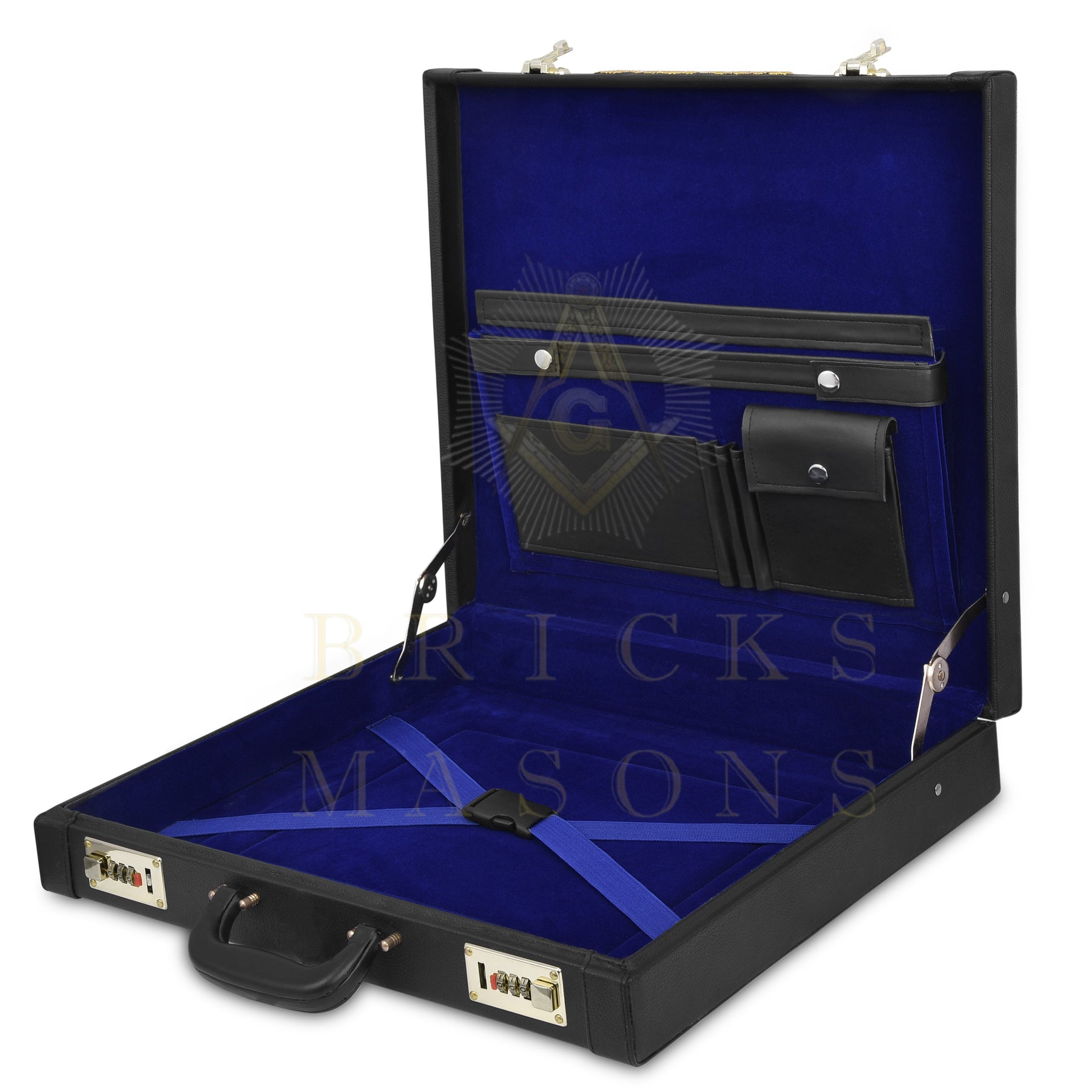 Master Mason Blue Lodge Apron Case - Machine Embroidery Gold Square & Compass G Various Sizes & Materials - Bricks Masons