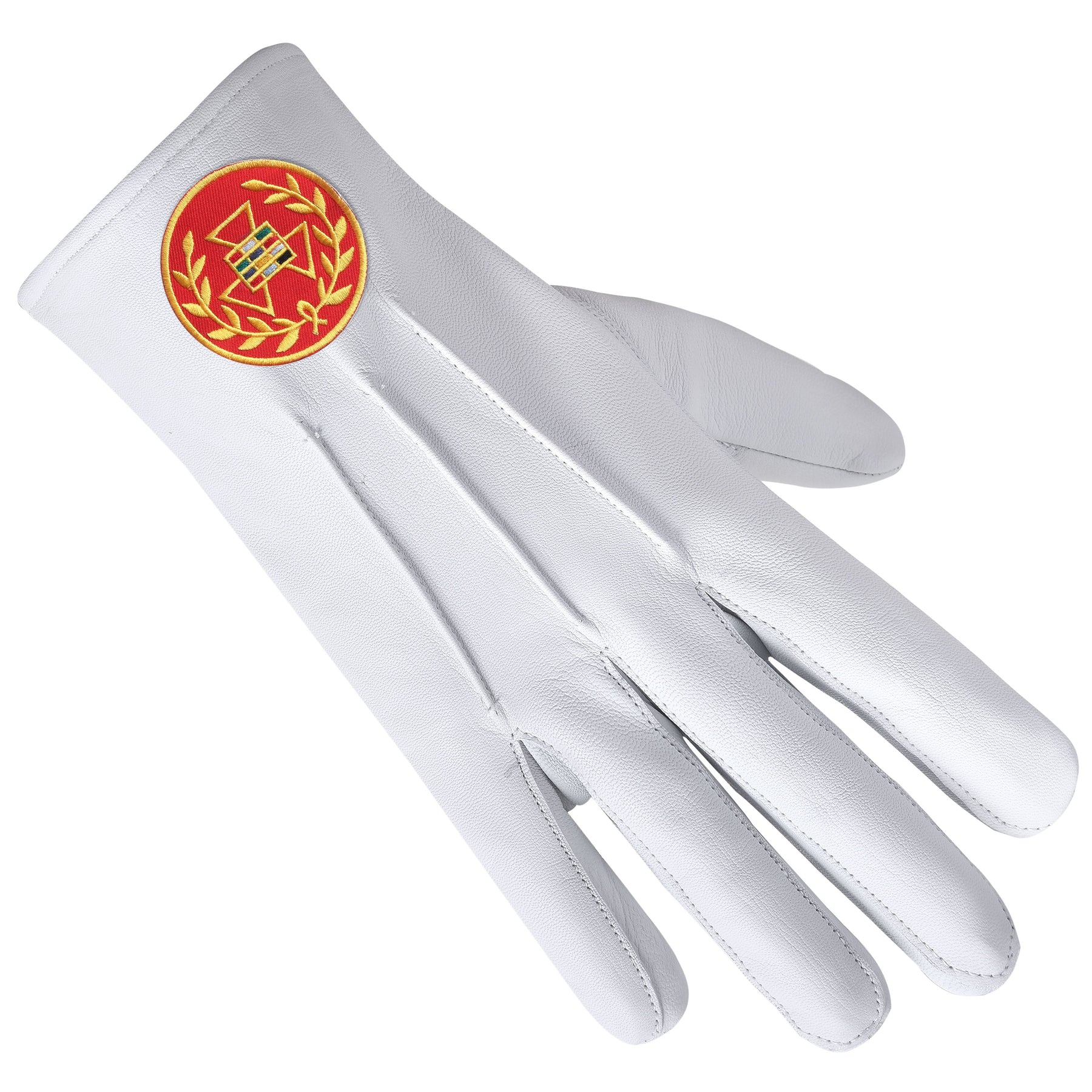 Past Grand High Priest Royal Arch Chapter Glove - Leather With Red Patch & Wreath - Bricks Masons