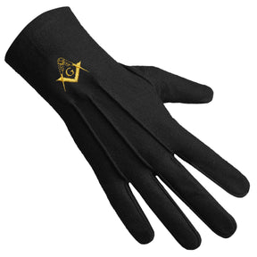 Master Mason Blue Lodge Glove - Machine Embroidery Emblem Black Cotton - Bricks Masons