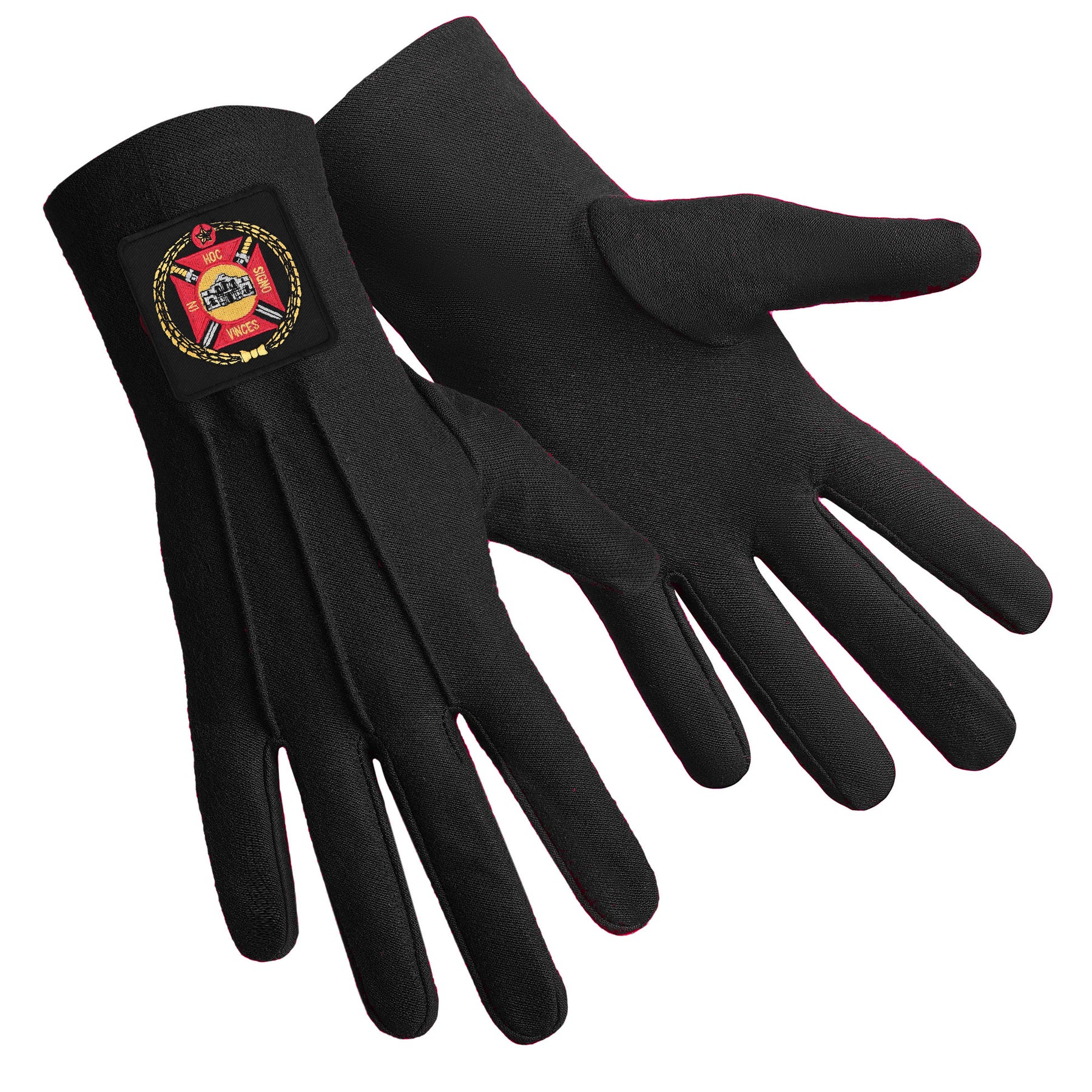 Knights Templar Commandery Glove - Black Cotton With Patch - Bricks Masons