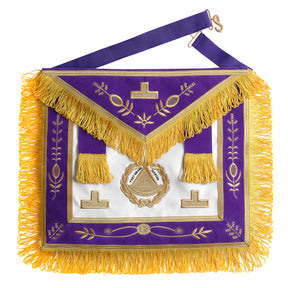 Past Grand Master Blue Lodge Apron - Purple With Gold Emblem With Wreath - Bricks Masons