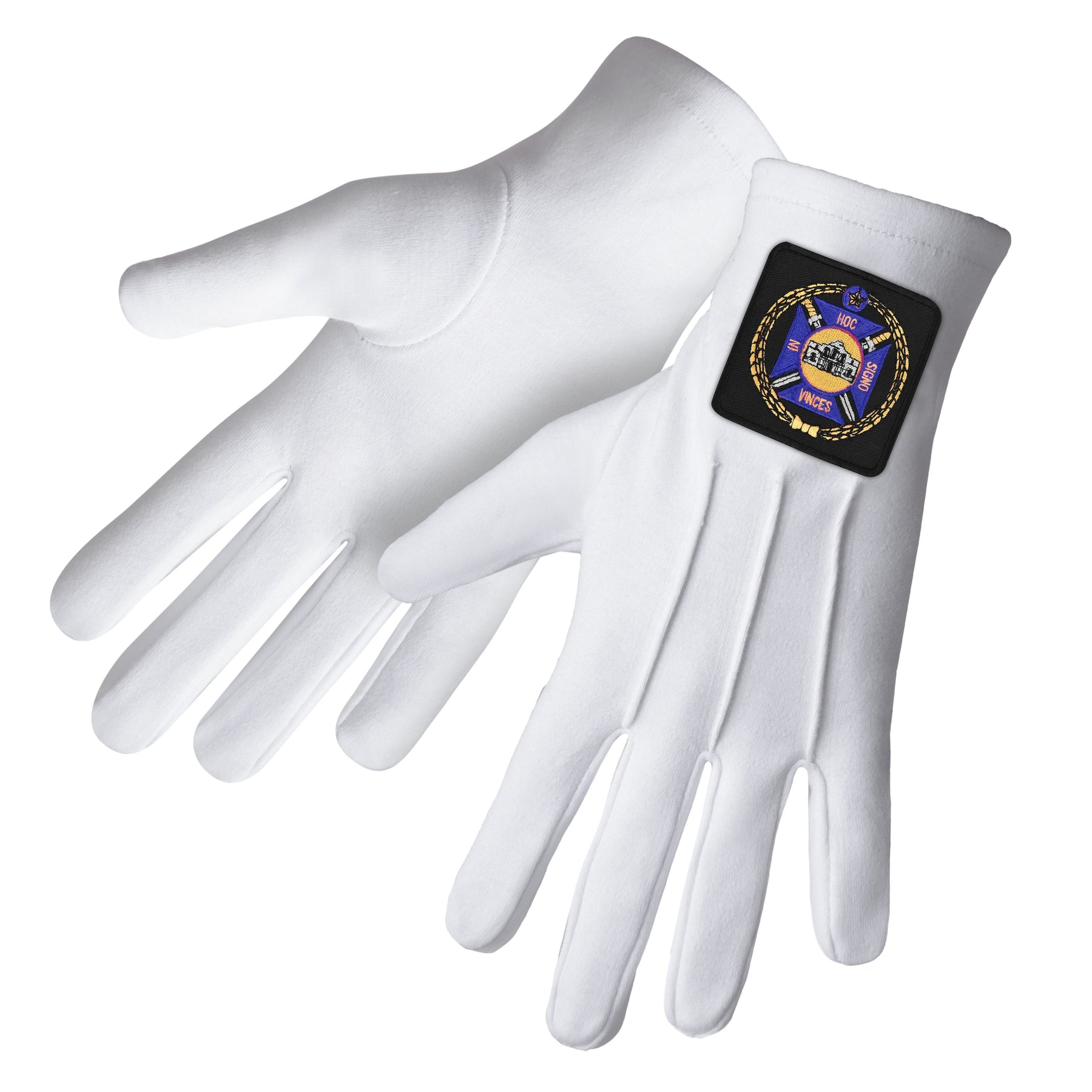 Knights Templar Commandery Glove - White Cotton With Black Patch - Bricks Masons