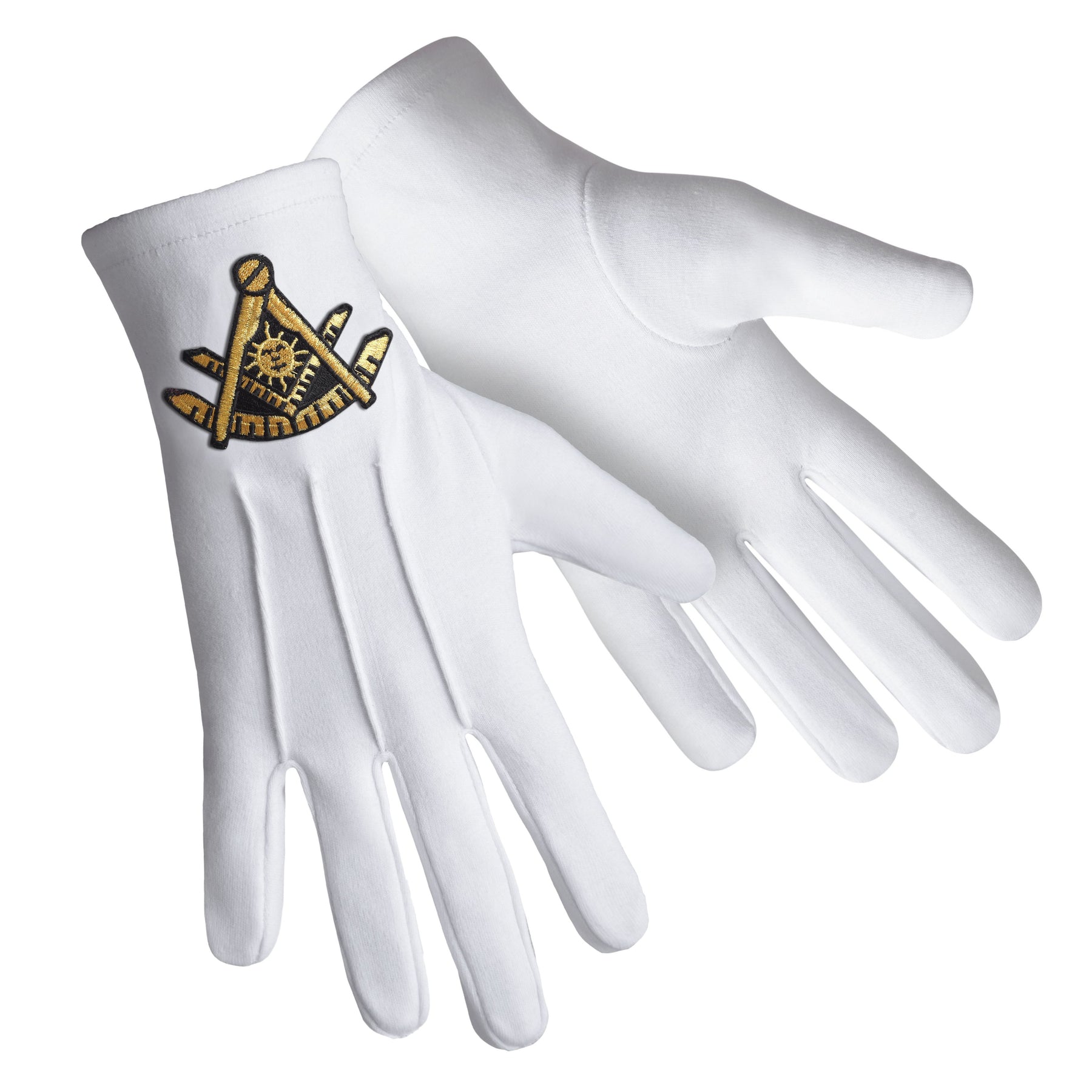 Past Master Blue Lodge California Regulation Glove - Pure Cotton Gold Emblem - Bricks Masons