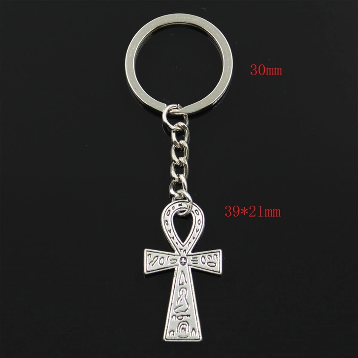 New Fashion Men 30mm Keychain DIY Metal Holder Chain Vintage Egyptian Ankh Life Symbol Cross 39x21mm Silver Color Pendant Gift - Bricks Masons