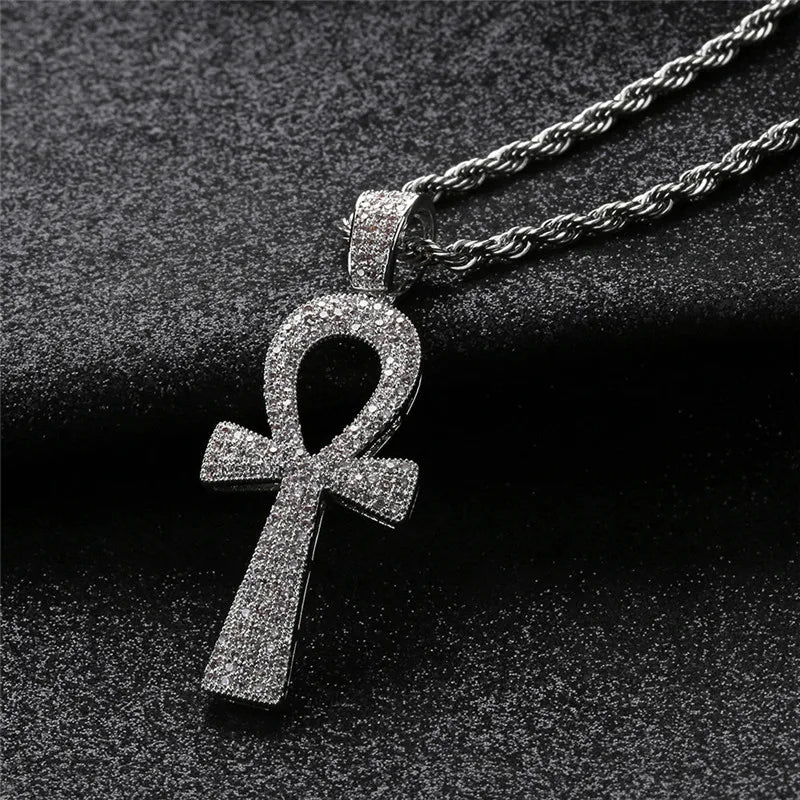 Ancient Egypt Necklace - Iced Out Egyptian Ankh Key - Bricks Masons