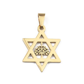 Ancient Israel Pendant - Stainless Steel Star Of David Hexagram Gold Silver - Bricks Masons