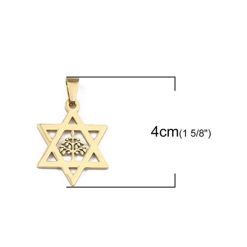 Ancient Israel Pendant - Stainless Steel Star Of David Hexagram Gold Silver - Bricks Masons