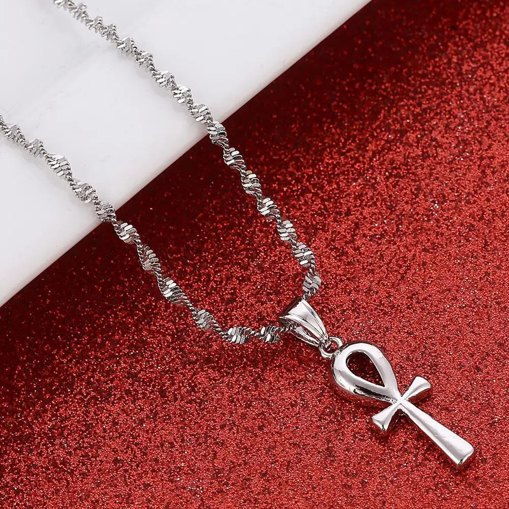 Ancient Egypt Necklace - Silver Color Ankh Cross Pendant - Bricks Masons