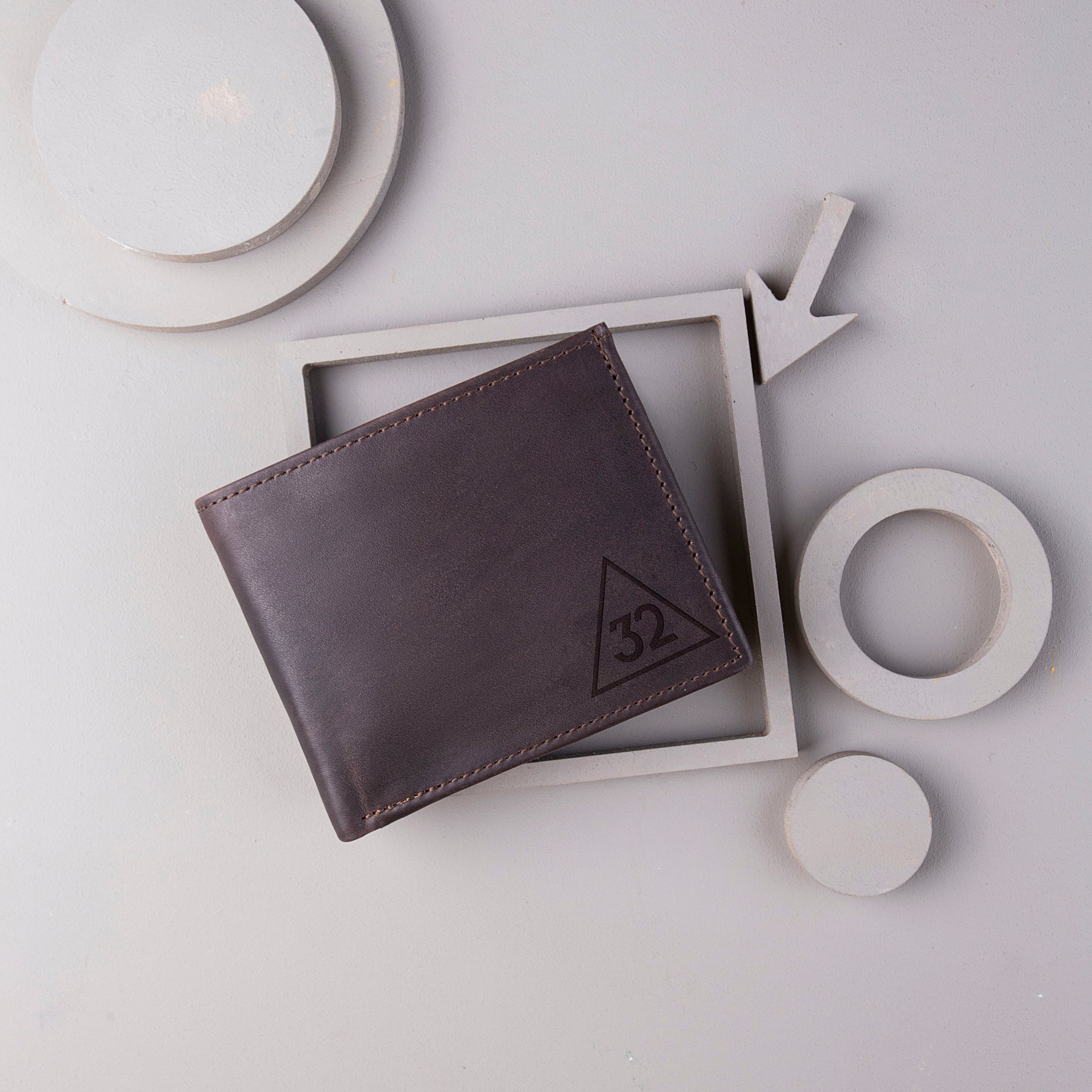 32nd Degree Scottish Rite Wallet - Handmade Leather - Bricks Masons