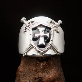 Knights Templar Commandery Ring - Black Shield Cross Sterling Silver