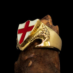 Knights Templar Commandery Ring - White & Red Templar Cross Brass