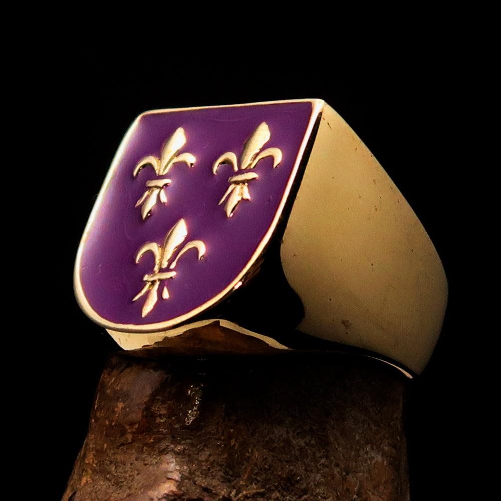 Knights Templar Commandery Ring - Purple Fleur De Lis Solid Brass