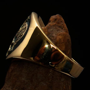 32nd Degree Scottish Rite Ring - Green Wings Down Gold Brass