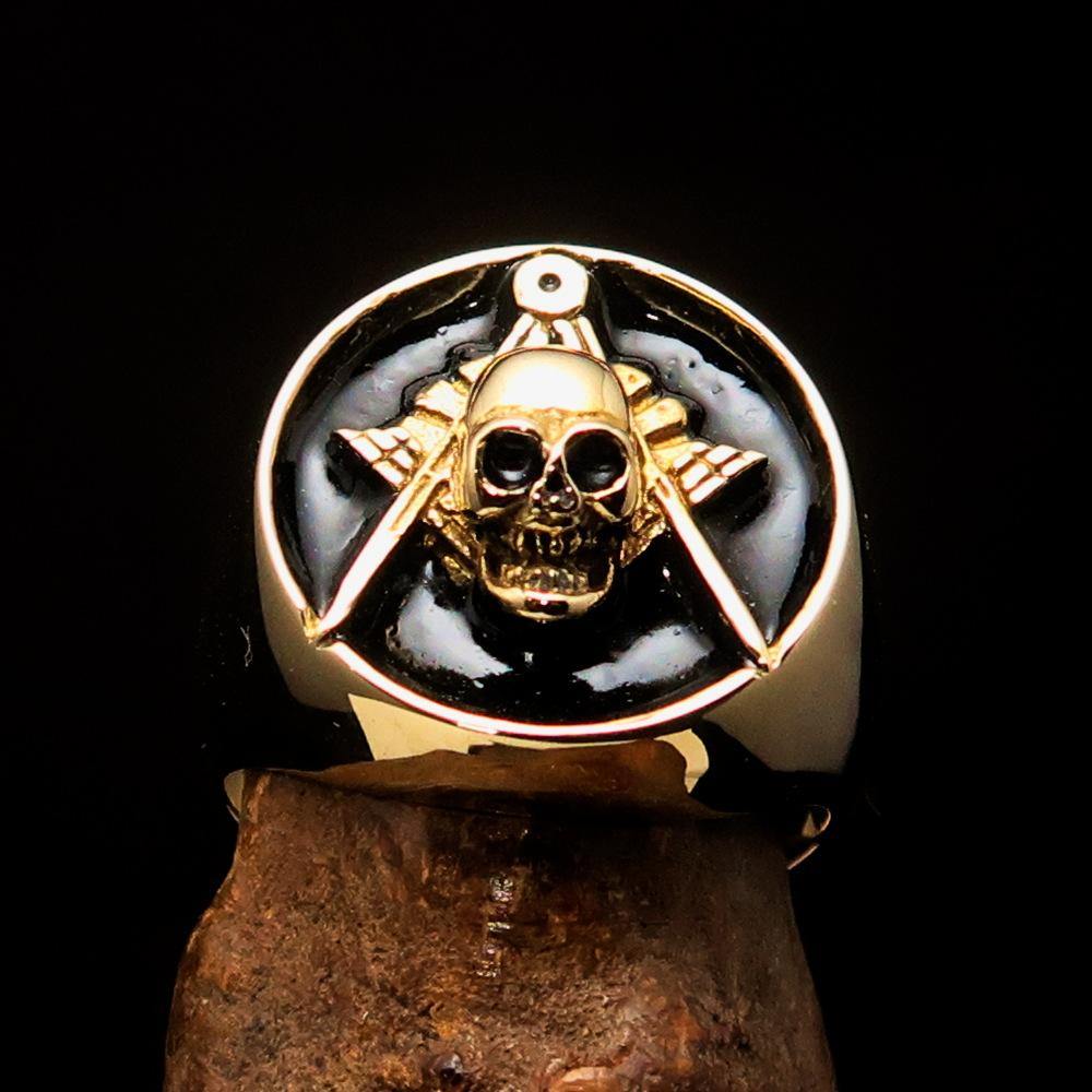 Master Mason Blue Lodge Ring - Gold & Black Solid Brass With Skull Square Compass