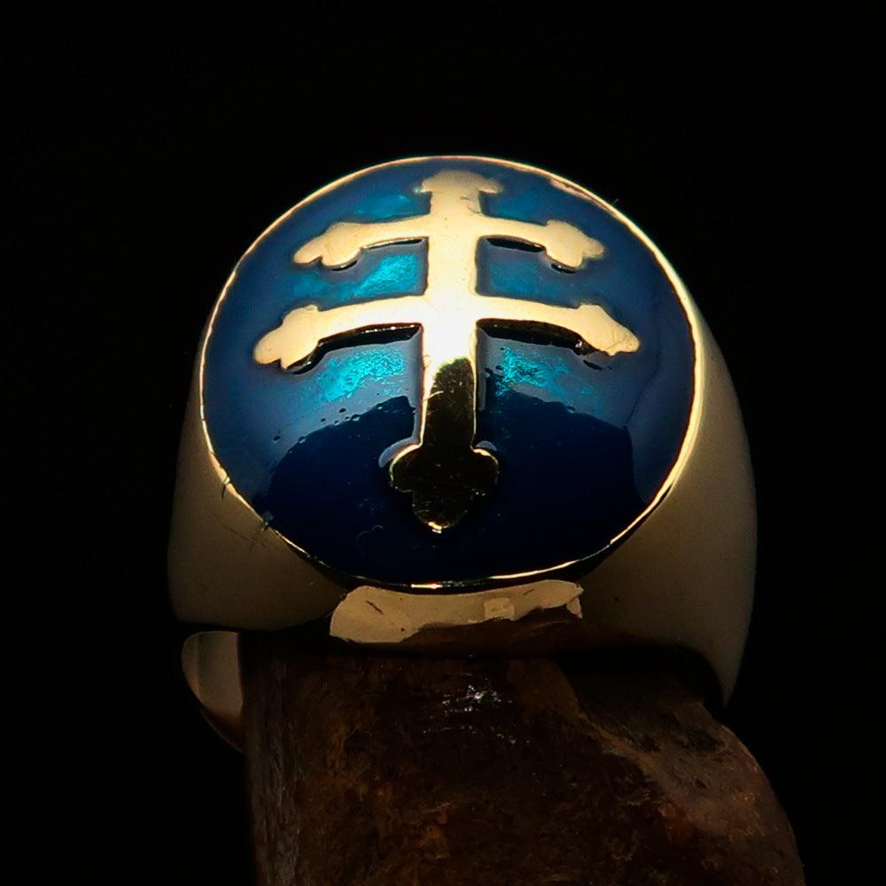 Knights Templar Commandery Ring - Blue Brass Lorraine Cross