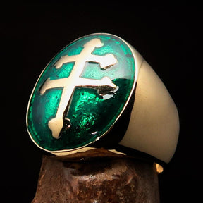 Knights Templar Commandery Ring - Green Brass Lorraine Cross