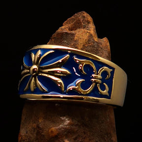 Knights Templar Commandery Ring - Blue & Gold Brass Cross