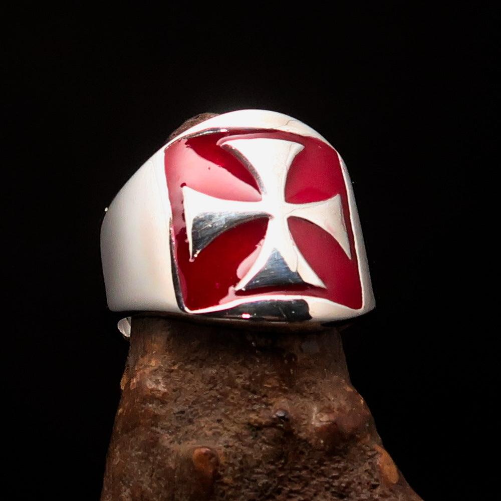 Knights Templar Commandery Ring - Red Sterling Silver Cross