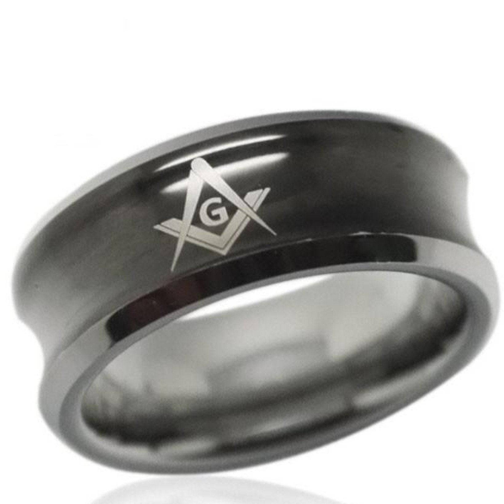 Master Mason Blue Lodge Ring - Black Concave Tungsten Personalizable