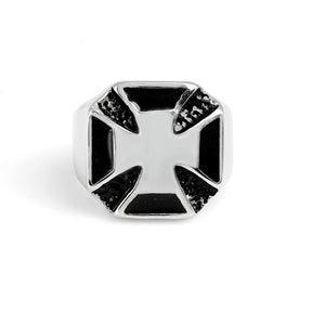 Knights Templar Commandery Ring - Silver Stainless Steel Templar Cross - Bricks Masons