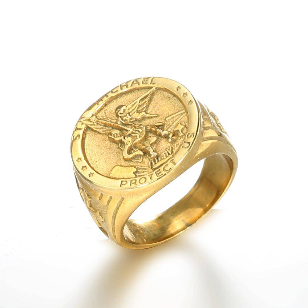 Knights Templar Commandery Ring - St. Michael Protect Us Black