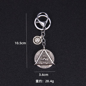 Eye Of Providence Keychain - Silver Alloy Pyramid All-Seeing Eye - Bricks Masons