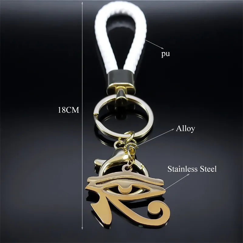 Ancient Egypt Keychain - Eye of Horus Stainless Steel Gold Pendant - Bricks Masons