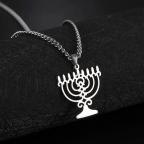 Ancient Israel Necklace - Triangle Menorah Pendant Necklace Stainless Steel - Bricks Masons