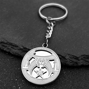 Shriners Keychain - Metal Keyring Stainless Steel Gold Color - Bricks Masons