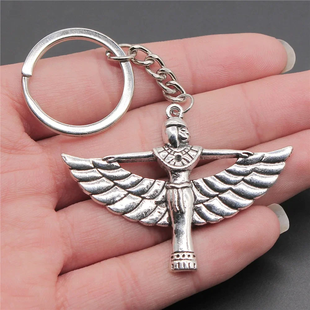 Ancient Egypt Keychain - Zinc Alloy Goddess Isis With Wings - Bricks Masons