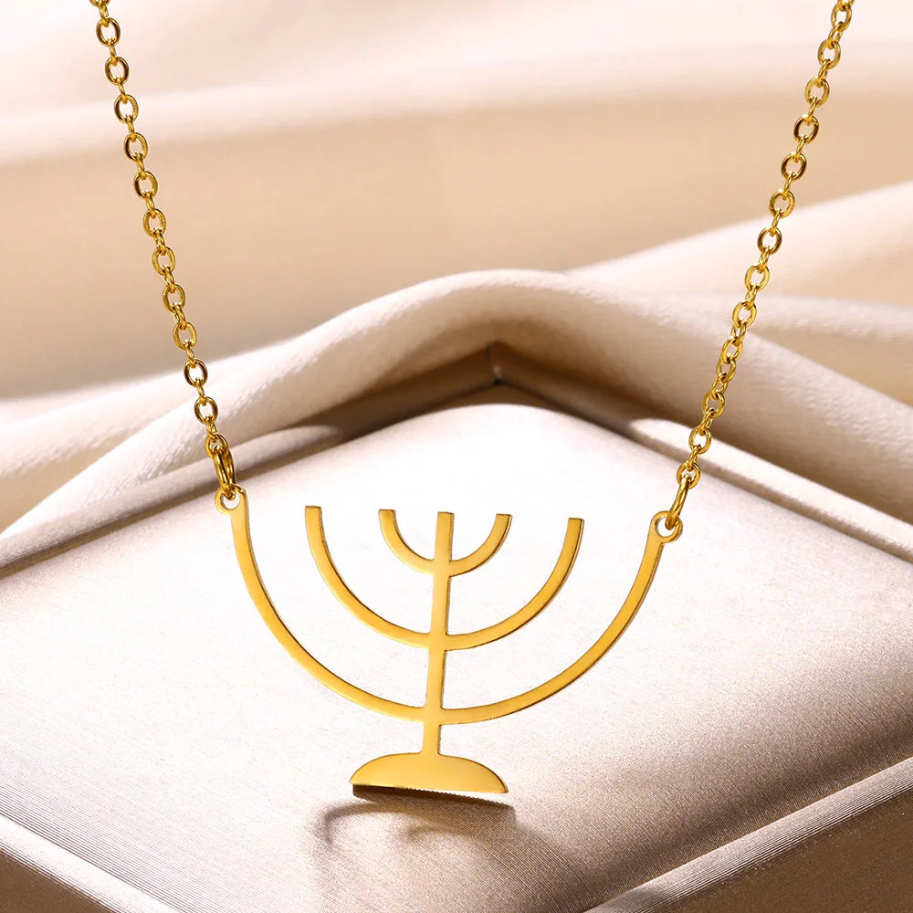 Ancient Israel Necklace - Menorah Shape Pendant - Bricks Masons