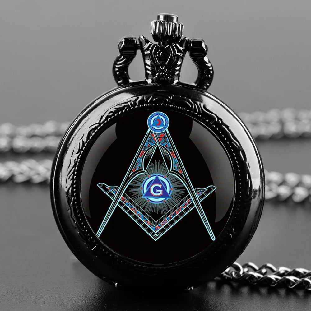 Master Mason Blue Lodge Pocket Watch - Pendant Chain Masonic Timepiece - Bricks Masons