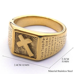 Knights Templar Commandery Ring - Cross Stainless Steel Gold Plated - Bricks Masons