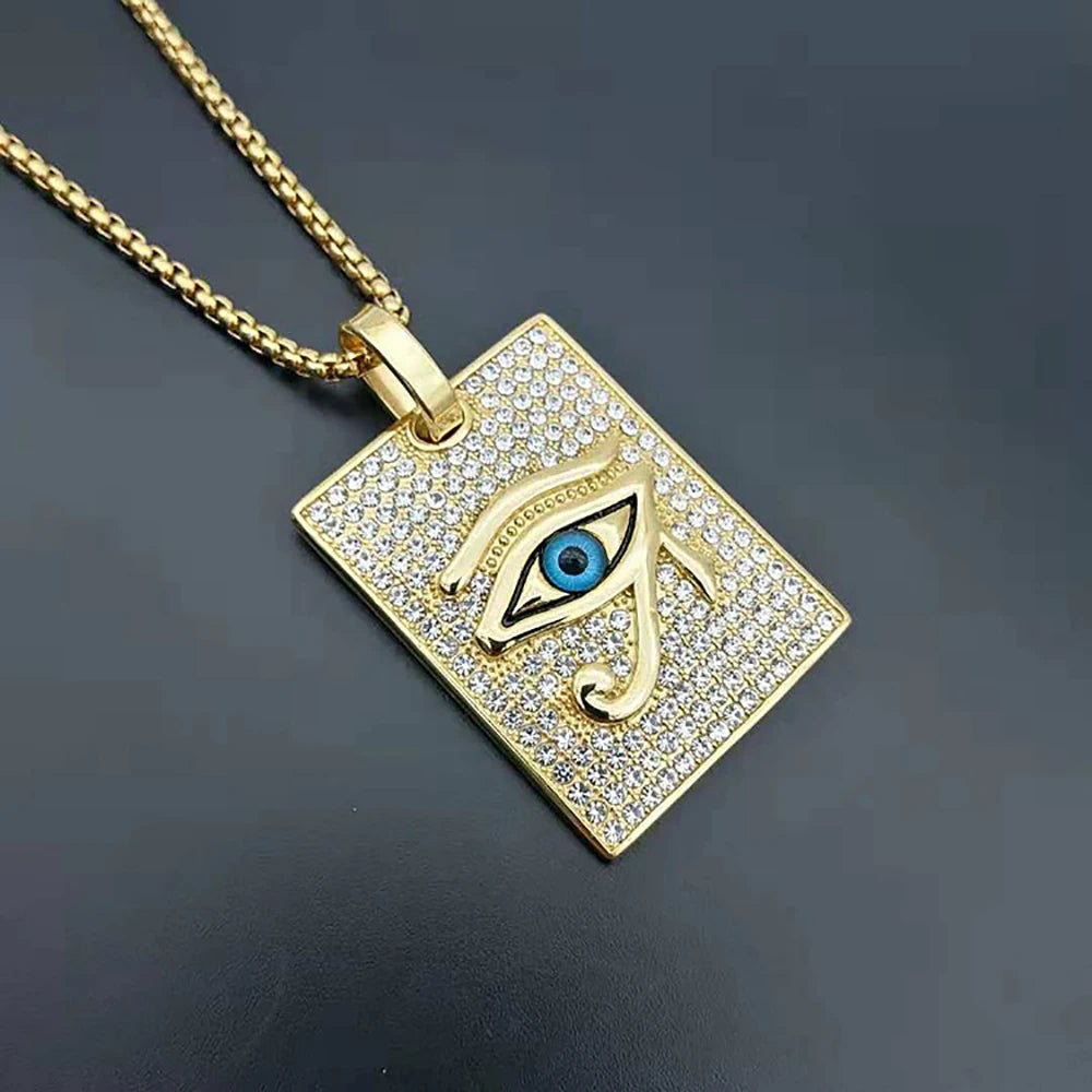 Ancient Egypt Necklace - Eye Of HorusGold Color Stainless Steel - Bricks Masons