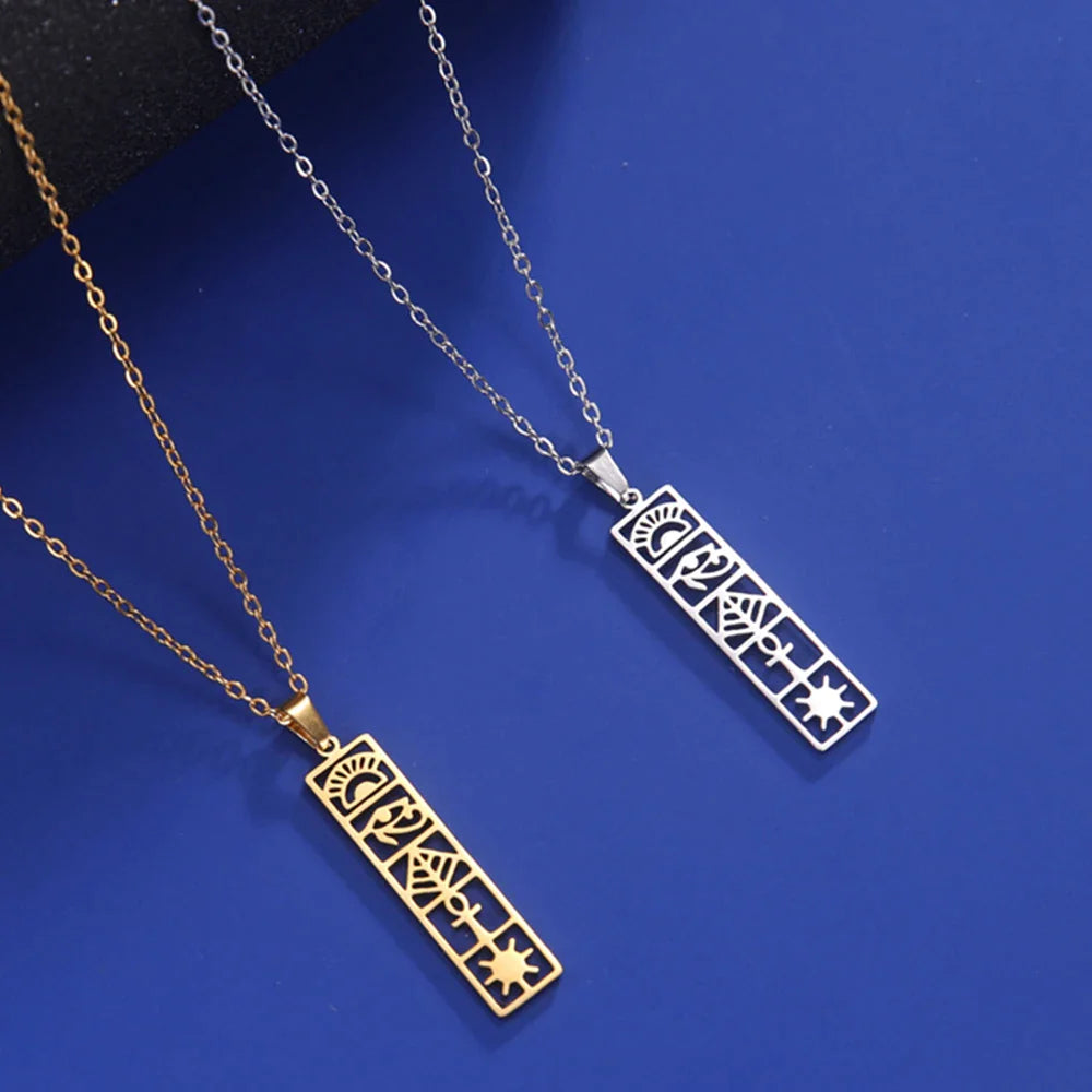 Ancient Egypt Necklace - Hieroglyphs Cartouche Stainless Steel - Bricks Masons