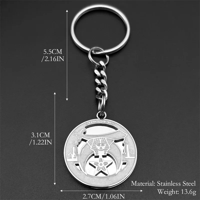 Shriners Keychain - Metal Keyring Stainless Steel Gold Color - Bricks Masons