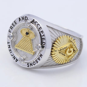 Master Mason Blue Lodge Ring - Ancient Free & Accepted Masons Sterling Silver - Bricks Masons