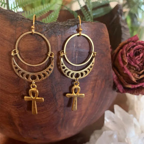 Ancient Egypt Earring - Ankh Moon Drop Earrings - Bricks Masons