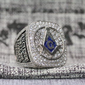 Master Mason Blue Lodge Ring - Sterling Silver Rhinestones With S&C - Bricks Masons