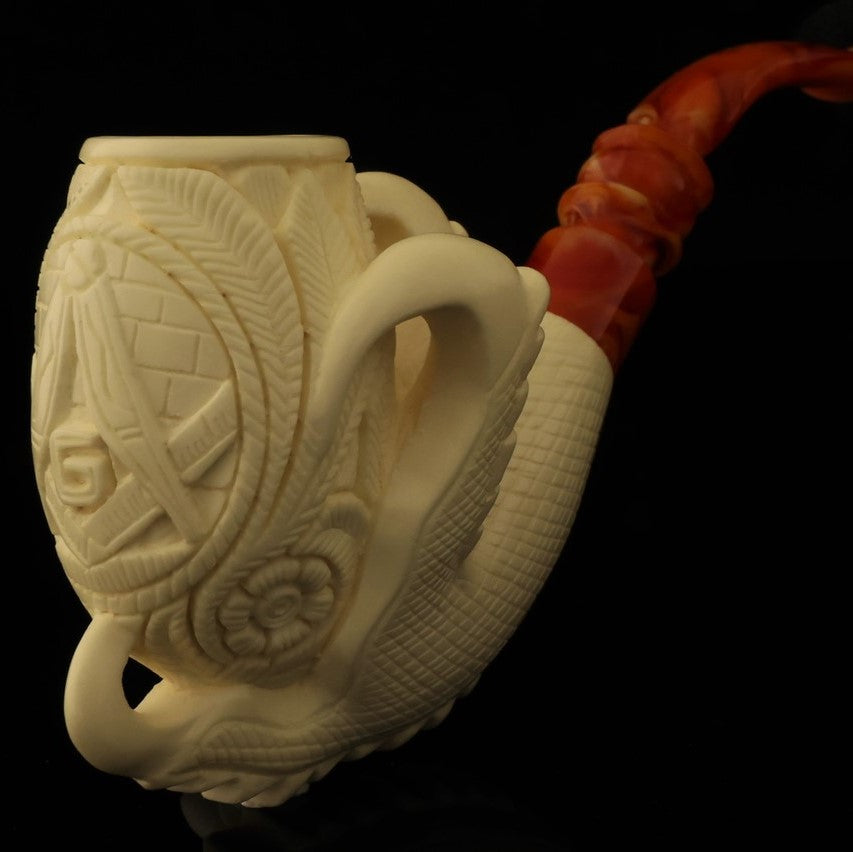 Master Mason Blue Lodge Meerschaum Pipe - Handcrafted Square and Compass G - Bricks Masons