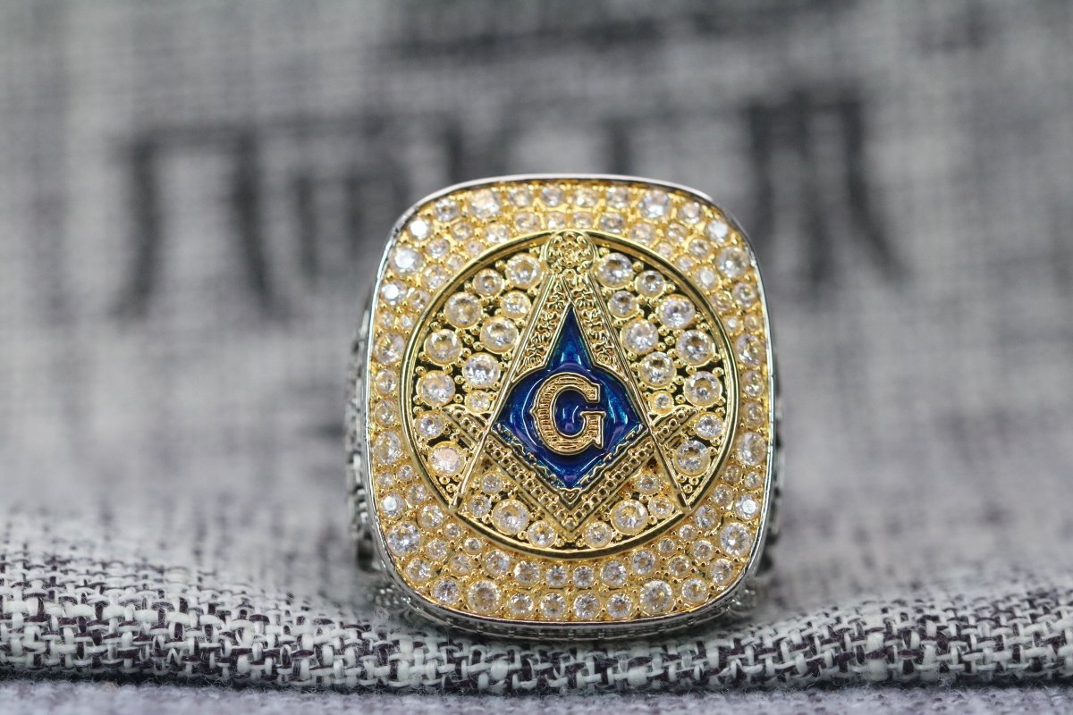 Master Mason Blue Lodge Ring - Prince Hall 18k Yellow Gold Plated Face - Bricks Masons