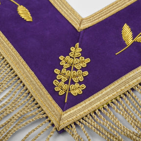 Grand Master Blue Lodge Apron - Purple Velvet Gold Bullion With Golden Braid Fringe - Bricks Masons
